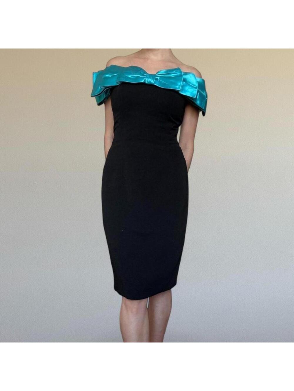 90s off the shoulder cocktail dress with bow detail Sz. 8